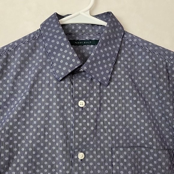 Perry Ellis Mens Long Sleeve Button Up Shirt Blue Stripes Squiggles Size Small - Picture 2 of 10